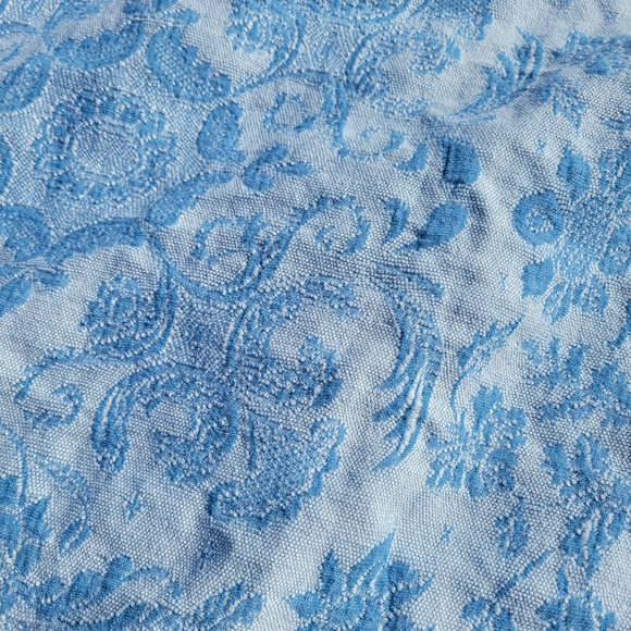 VTG Bates Queen Elizabeth Vintage blue White Double Medallion Center Fringed Bed - Picture 3 of 12